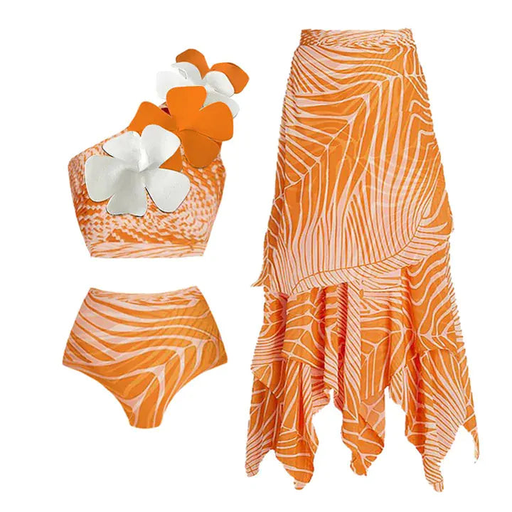 "Marjorie" One-Shoulder Floral Bikini Set