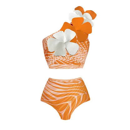 "Marjorie" One-Shoulder Floral Bikini Set