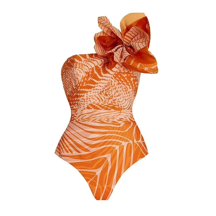 "Marjorie" One-Shoulder Floral Bikini Set