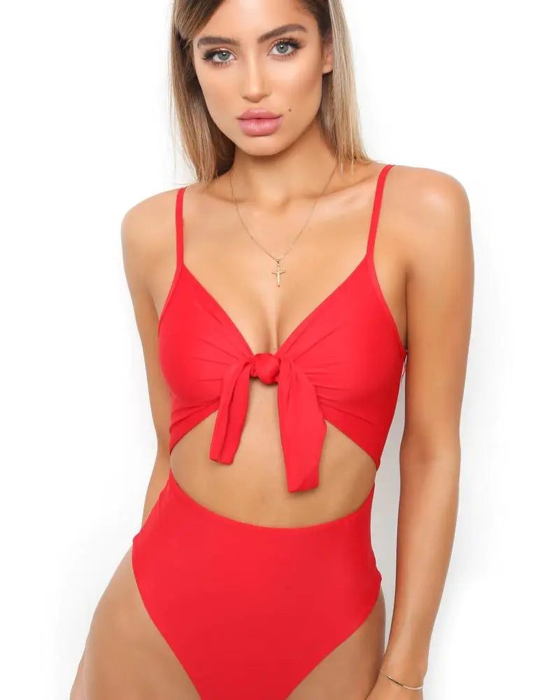 "Gwen" Simplistic Tie Front One-Piece